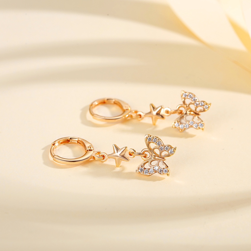 Y510 [COD✔]Anting Kupu-Kupu Titanium Anting Emas Gaya Korea Untuk Wanita Fashion