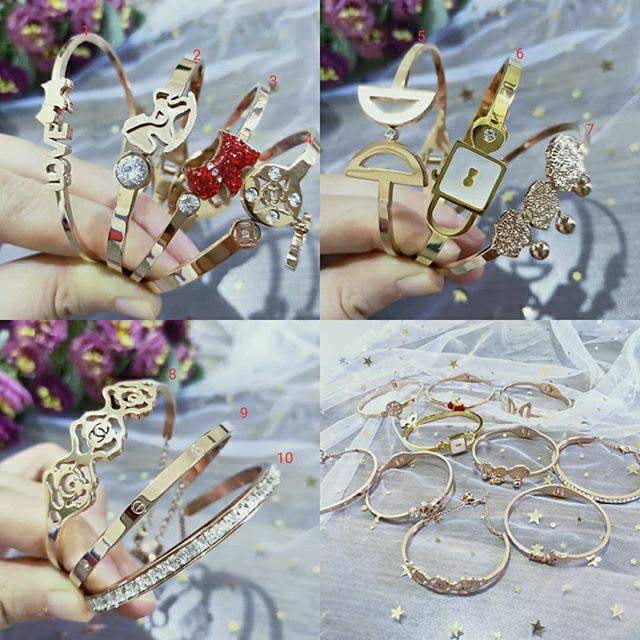 gelang impor warna kuning bahan titanium  wanita