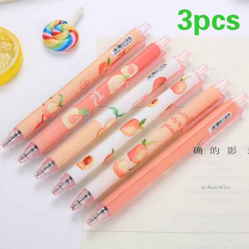 3pcs Peach Motif Gel Pens For School / Office Signature