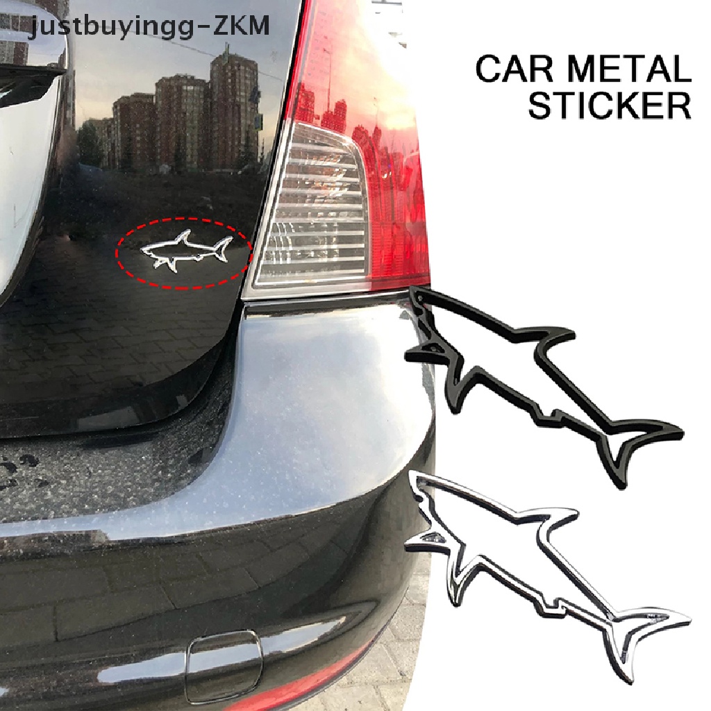 Stiker Emblem 3D Bentuk Ikan Hiu Hollow Bahan Metal Untuk Aksesoris Mobil