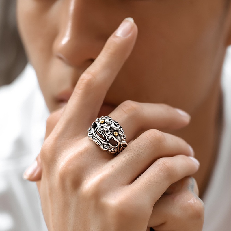 Cincin Model Terbuka Desain Kepala Banteng Gaya Klasiktrendy Adjustable Untuk Pria