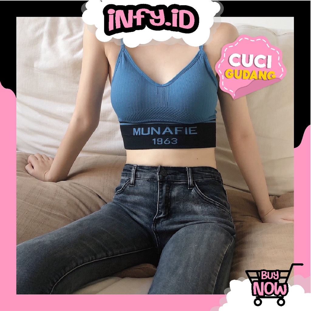 INFY - SPORT BRA MUNAFIE MOTIF BH TANPA KAWAT PAKAIAN DALAM WANITA FASHION OLAHRAGA PUSHUP B042