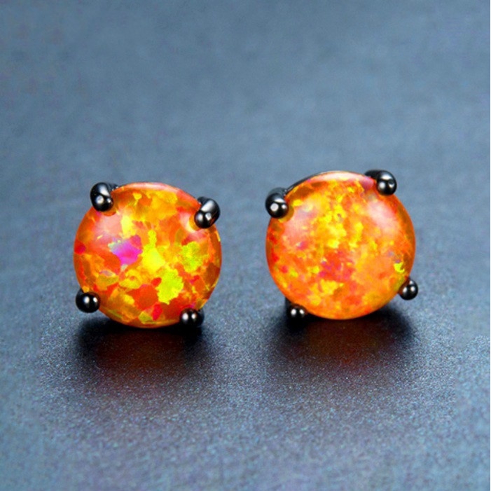 Anting Giwang Model Opal Warna Hitam / Gold Gaya Vintage Unik untuk Wanita