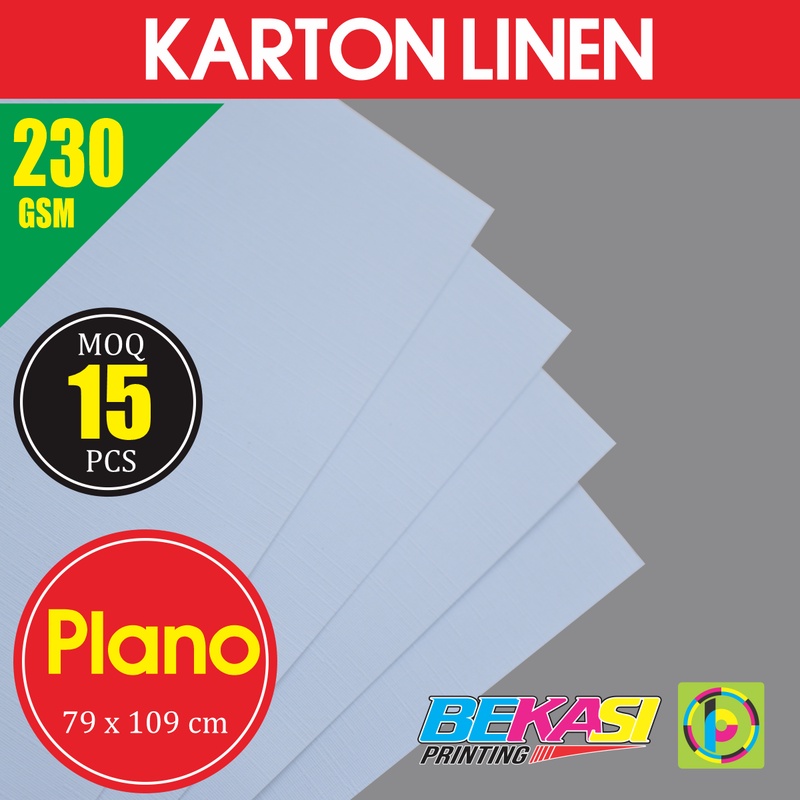 

Kertas Karton Carton LINEN PUTIH 230 GSM Ukuran Plano 79x109 cm isi 15 Lbr