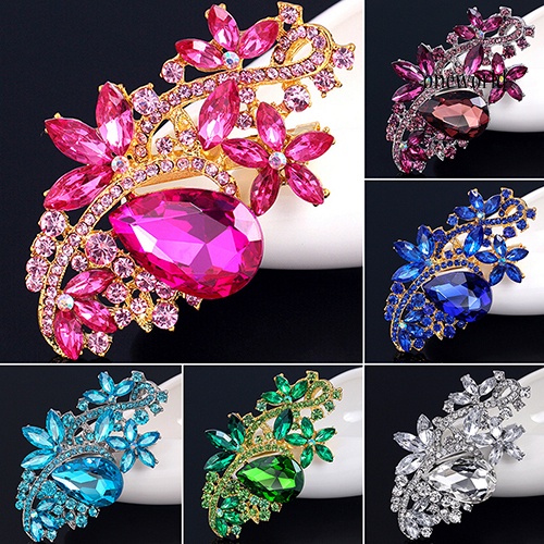 OW@ Waterdrop Flower Brooch Pin Rhinestone Crystal Brooches Bouquet Wedding Jewelry