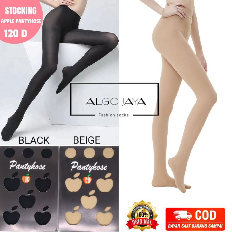 TOKO KL | STOKING CELANA APPLE PANTYHOSE 120 D ( ORIGINAL ) STOKING WANITA DEWASA TEBAL HITAM DAN CREAM