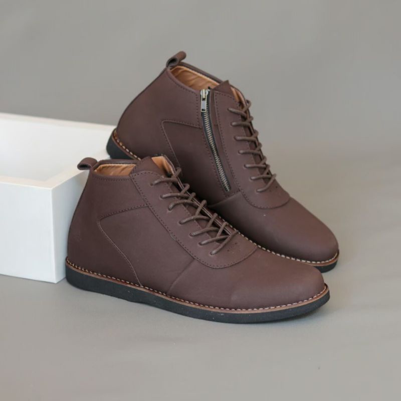 Sepatu Boots Pria Casual Formal Vintage Resleting Kulit Pu Santai Kerja Touring Biker