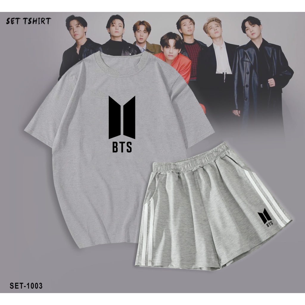 KAOS/T SHIRT BAJU SETELAN/SET CELANA SANTAI/GAMBAR BTS/BEST SELLER/SIMPLE