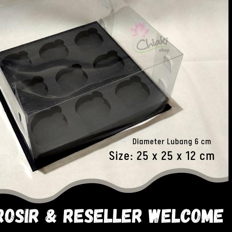 

➤ Box Cupcake isi 9 BLACK 25 x 25 x 12 Kotak Mika HITAM Dus Kue Kardus Cake Muffin Doos Pudding Karton ◌