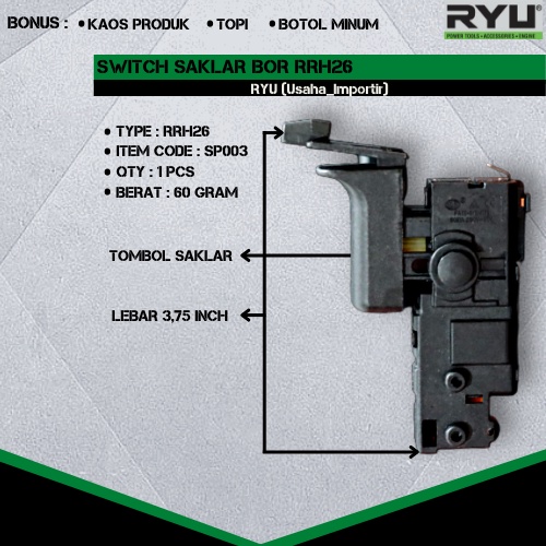 Switch Saklar RRH26 RYU Original Skakel Mesin Bor Mesin Bor Rotary Hammer Mesin Bor Bobok Switch Sak