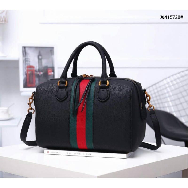 TAS GUCCI LEATHER WITH WEB BOSTON PREMIUM
