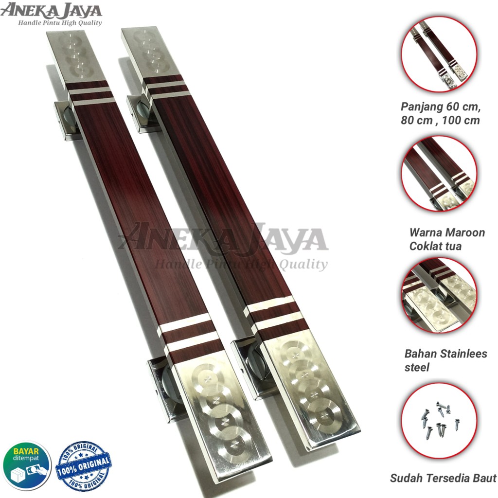 Handle pintu rumah panjang 60 cm 80 cm 100 cm warna maroon coklat tua /  Tarikan Gagang pintu rumah