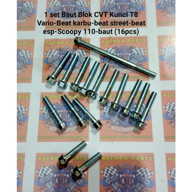 1 set Baut Blok CVT Kunci T8 Vario-Beat karbu-beat street-beat esp-Scoopy 110-baut (16pcs)
