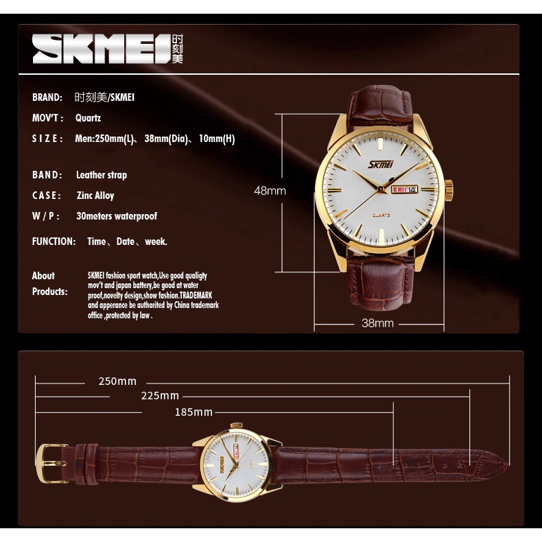 Jam Tangan Pria SKMEI 9073 Analog Day Date Leather tahan air 3 atm