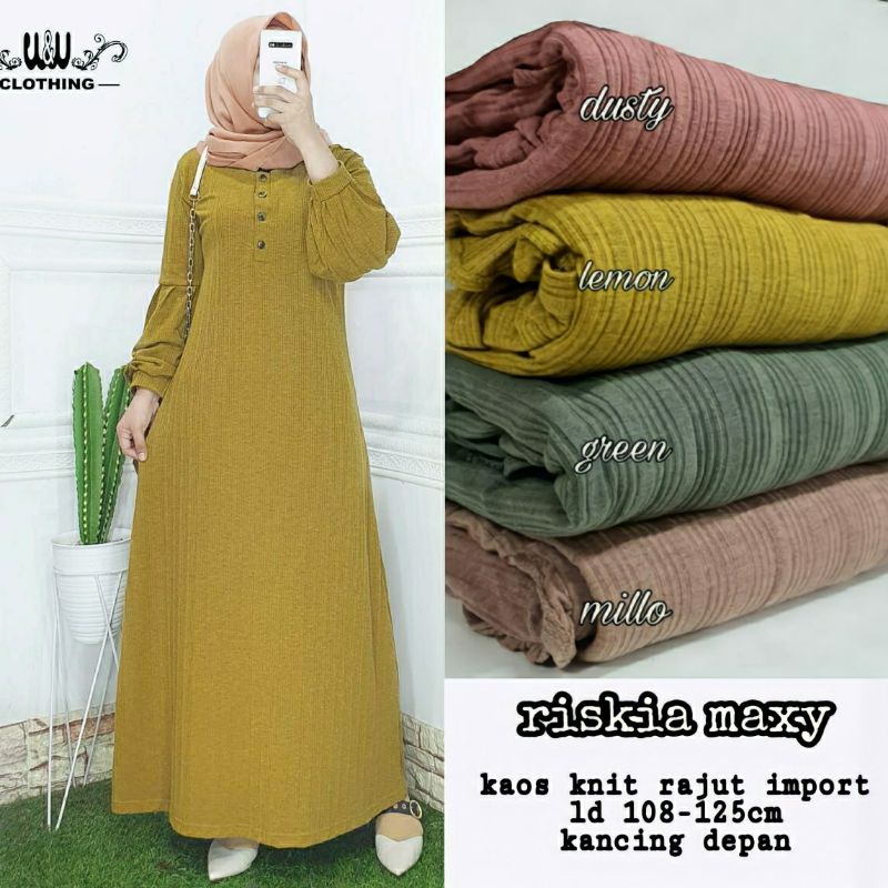 GAMIS DRESS HARIAN FALIA MAXY GAMIS WANITA BAHAN KAOS KNIT RAJUT IMPORT LD110-125cm FIT TO XL-Riskia lemon