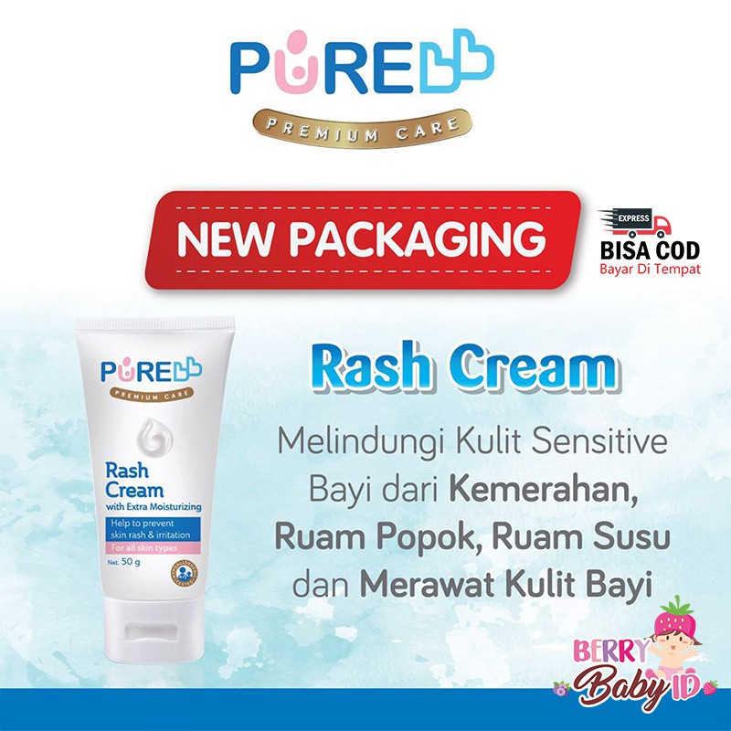 PureBB Rash Cream Bayi Ruam Susu Popok Iritasi ASI Keringat Pure BB Berry Mart