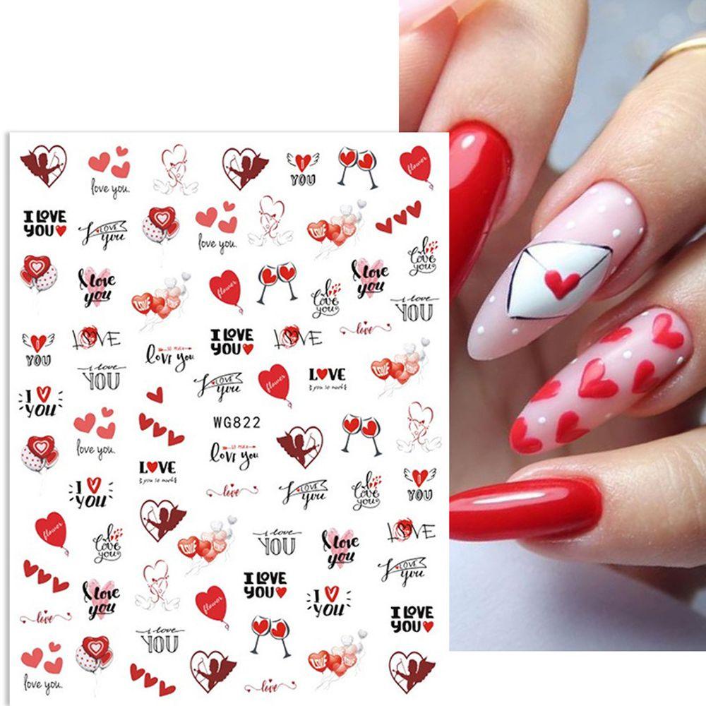 AUGUSTINA Agustina Valentine Day Stiker Kuku Gadis Hati Gelas Anggur Huruf Inggris Nail Decals