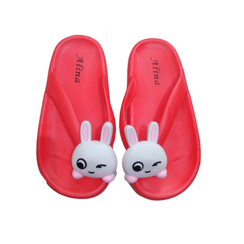 Sendal Jepit Anak Perempuan IMPORT Usia 5 Sampai 7 Tahun Bunny MERAH Premium Empuk - Sandal Jepit Anak Cewek Karet Elastis Anti Licin Kekinian Nyaman Dipakai Size 30-35