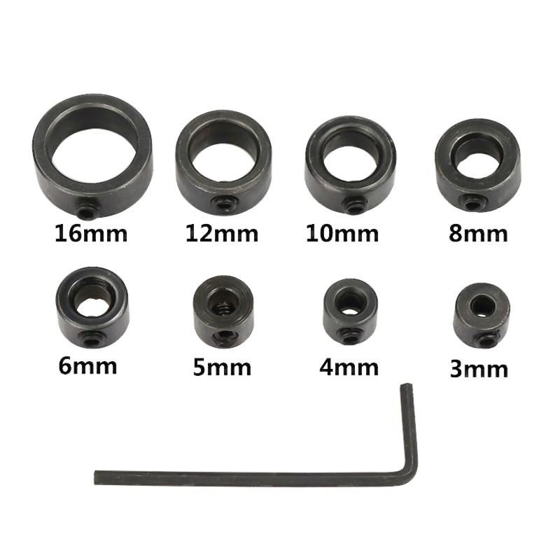 Mur Woodworking Drill Locator Stop Collars Ring Positioner 3mm-16mm 8 PCS - WX012 - Black   Print