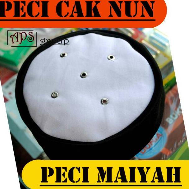 W9340 Peci Cak Nun Maiyah Hitam Kombinasi Putih Original Termurah ㊔