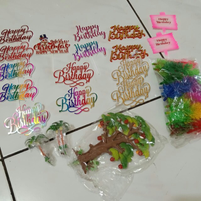 Ti-0064-f Cake Topper Tulisan Happy Birthday Tempel Emas