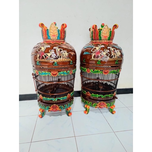 Sangkar perkutut kayu jati termurah ukiran wayang pandawa lima