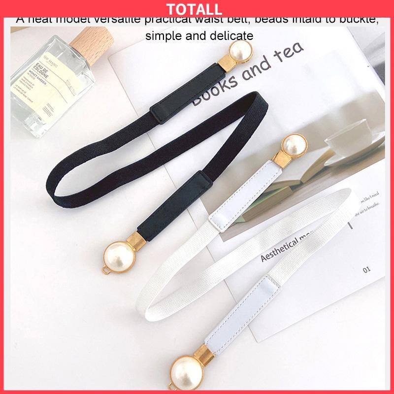 COD Retro Mutiara Gesper Sabuk Tipis Wanita Gaun Kait Elastis Segel Pinggang Sempit-Totall