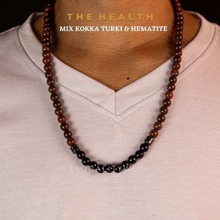Kalung Kesehatan Kayu Kokka ASLI Turki kombinasi Batu Akik Hematite Magnetic Black Onyx Orginal 100%