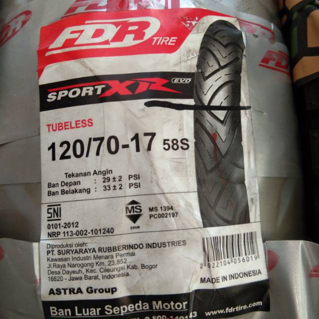 Ban FDR SPORT XR EVO 120/70-17 Tubeles Velg Ring 17