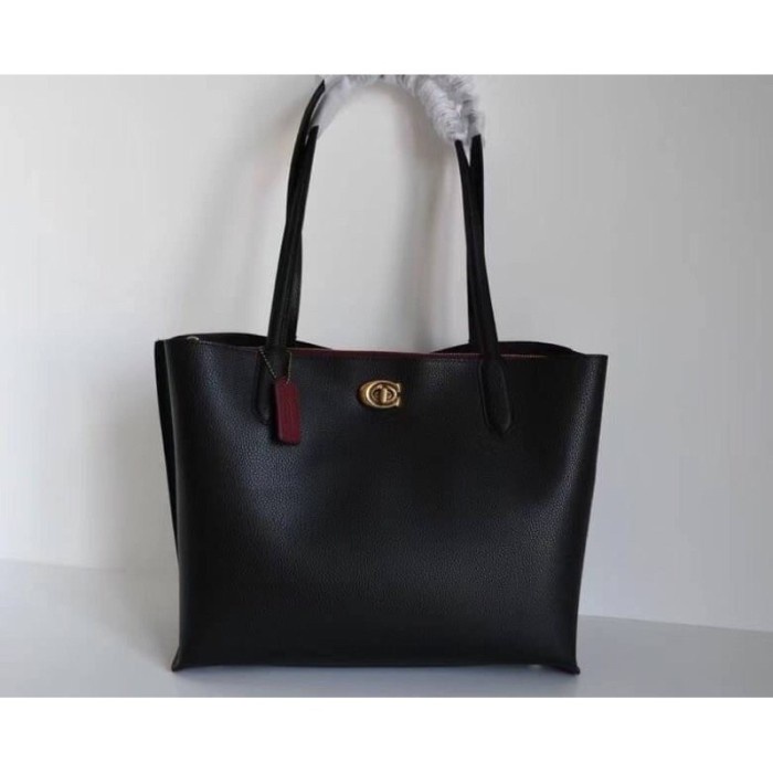 Coach Willow Tote Bag Grained Leather Black