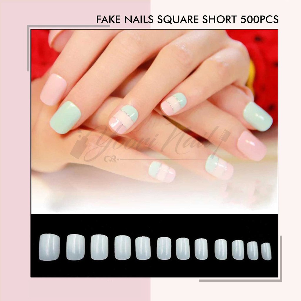 Fake nails square clear / natural 500pcs kuku palsu full cover polos bening / cream