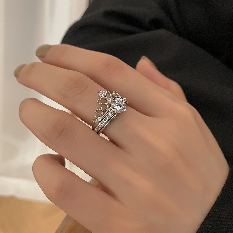 Cincin Model Terbuka Desain Mahkota Hias Berlian Gaya Koreasimple Untuk Wanita