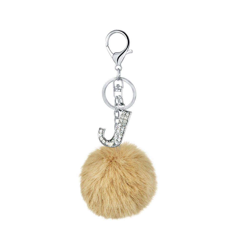 NEEDWAY 26huruf Gantungan Kunci Faux Rabbit Fur Wanita Hadiah Multicolor Gantungan Kunci Aksesoris Ornamen Handbag Charms Rumbai Liontin Fluffy Pompom Bola Bulu 26huruf Key Chain