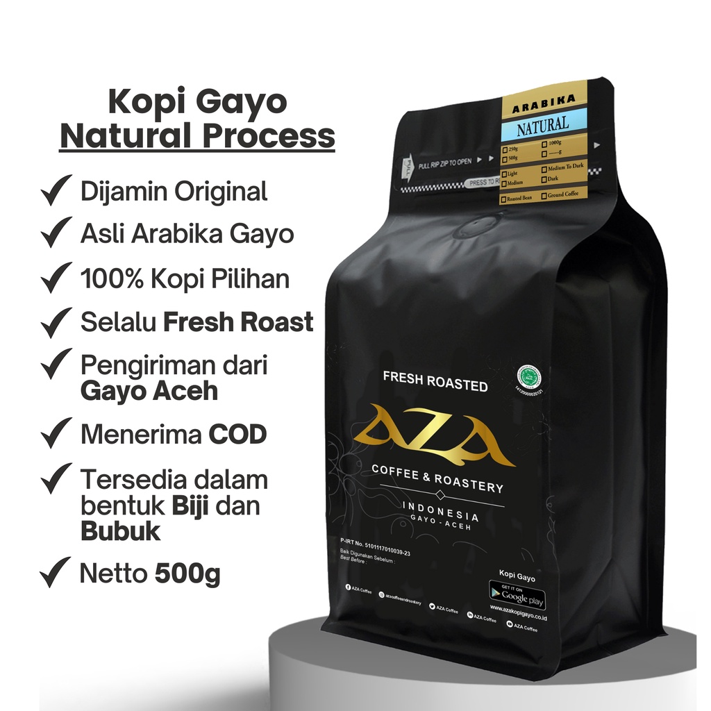 

Kopi Arabika Gayo Aceh Natural Coffe 500g-Kopi Biji/Bubuk-AZA Coffee