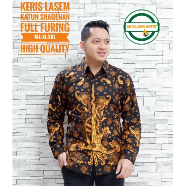 Kemeja Batik/Hem Batik Lengan Panjang KERIS LASEM Lapis Furing Bahan Katun Sragenan