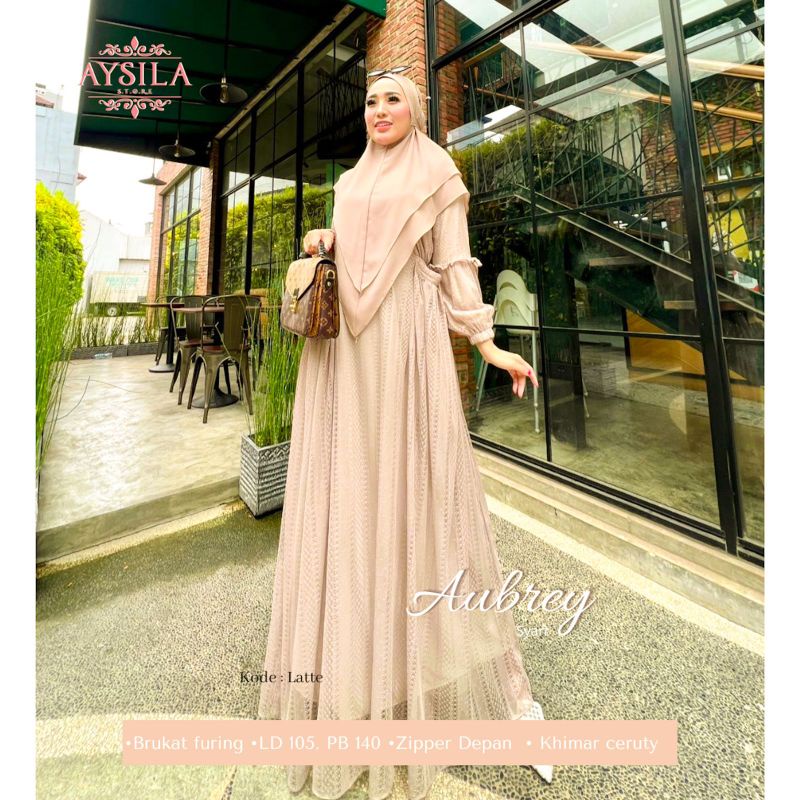 Gamis syar'i mewah dan elegan brokat plus khimar ceruty Rabania Syabira