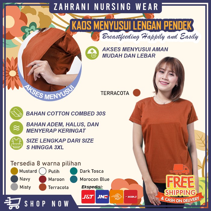 BAJU ATASAN TIDUR IBU HAMIL LENGAN PENDEK NURSING WEAR KAOS MENYUSUI BUSUI COTTON COMBED 30S ZN02