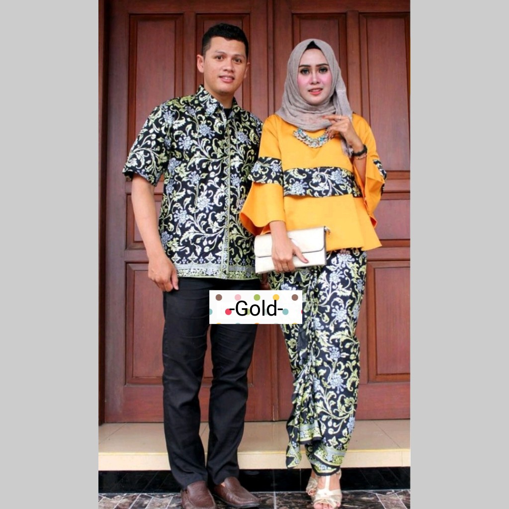  baju  couple  batik sarimbit rnb bahan katun warna gold 