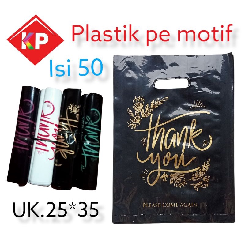 kantong plastik pe motif thankyou uk 25x35 isi  50 kantong olshop kantong toko pakaian