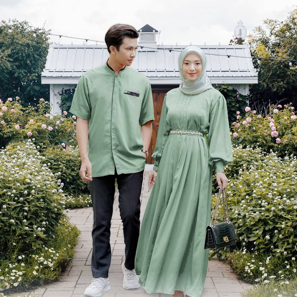 Couple Set Family Raline - Reline Gamis maxy dress &amp; Kemeja Pria Aksen Mutiara pearl