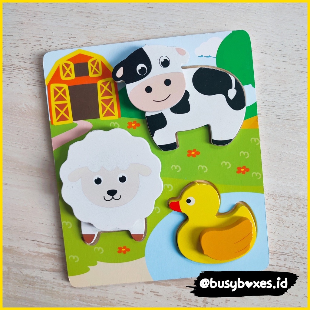 [busyboxes.id] Mainan Edukasi Puzzle Animals Farm Wooden Toys Wooden Puzzle Knob 3D Puzzle Mainan Montessori