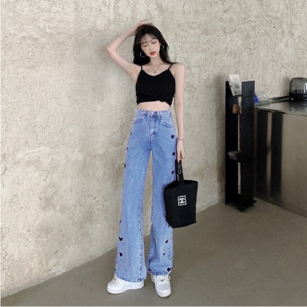 HOPYLOVY SUPER JUMBO Celana Kulot Jeans Highwaist Wanita BF Jeans Bordir Love Mahikaa Jumbo