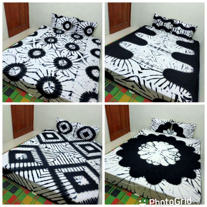 sprei batik jumputan hitam putih/ monocrom#sprei batik Pekalongan