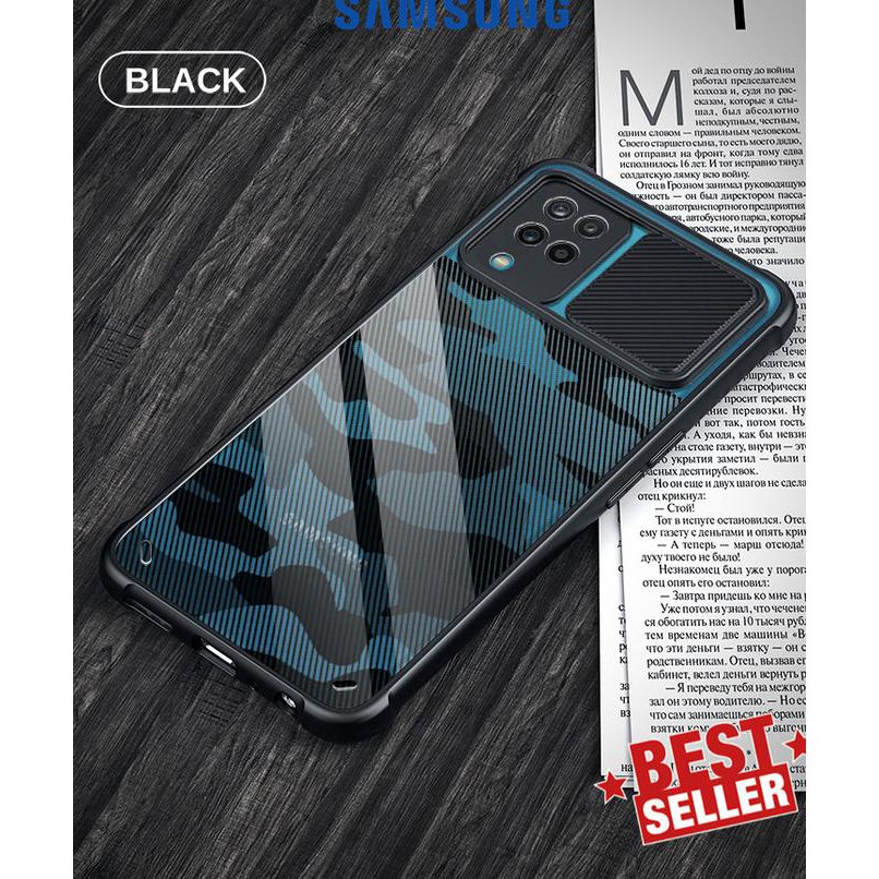 Case Samsung A12 M12 Camshield Army Crystal Camera Protect Cover Slide Mhs-1060