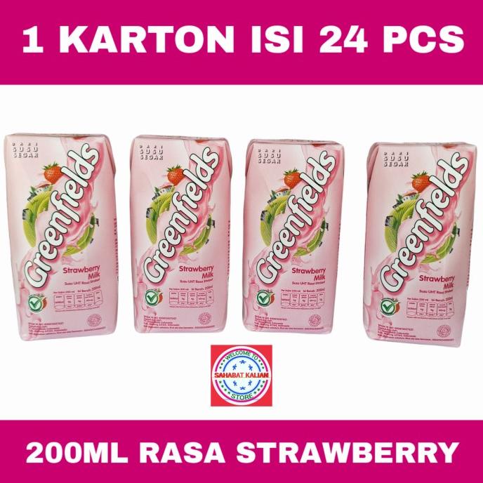 

(BISA COD) SUSU GREENFIELDS UHT STRAWBERRY MILK 200ML 1 KARTON ISI 24 PCS TERLENGKAP Kode 793