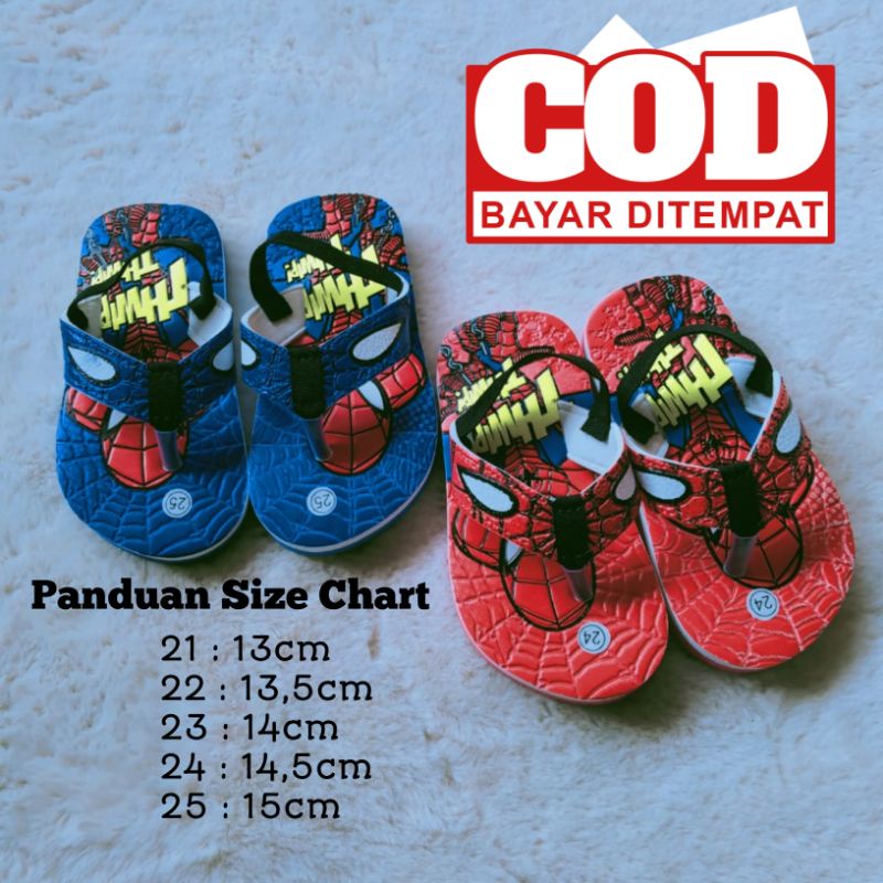 Sandal Jepit Anak Laki Laki Spiderman / Sendal Laki Laki Super Hero / Sandal Anak Tali Belakang New