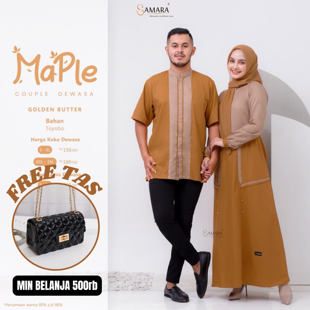 Gamis couple pasangan suami istri terbaru 2022 baju seragam keluarga sarimbit samara kekinian Maple 
