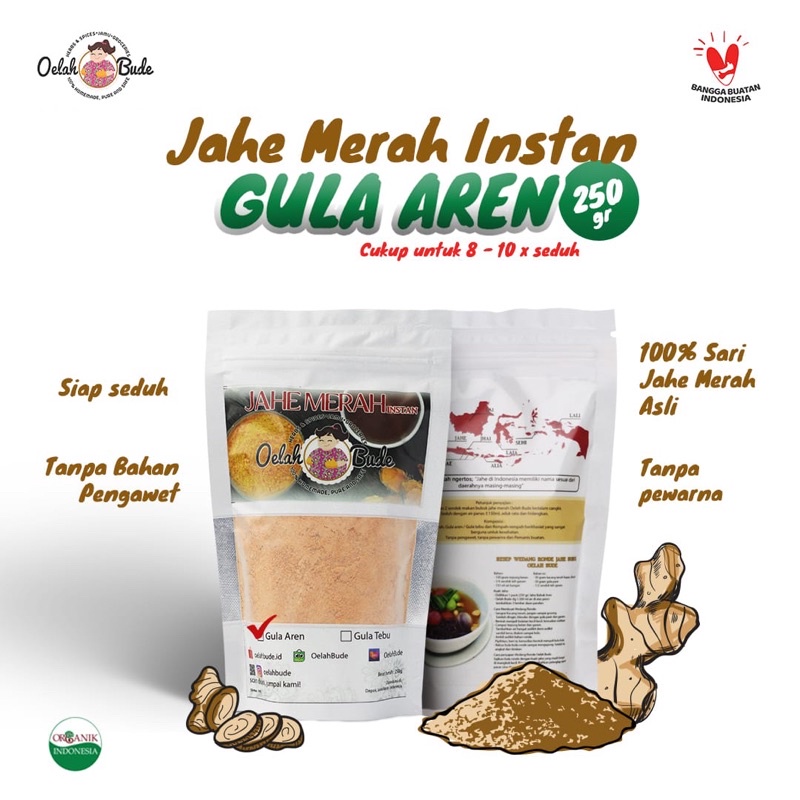 

Minuman 100% Bahan Alami Jahe Merah Instan Gula Aren