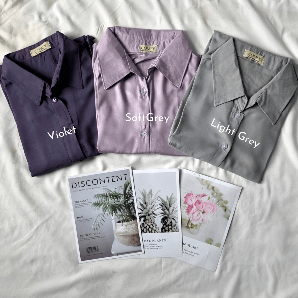 Emily Kemeja Rayon Polos Tanpa Saku Premium