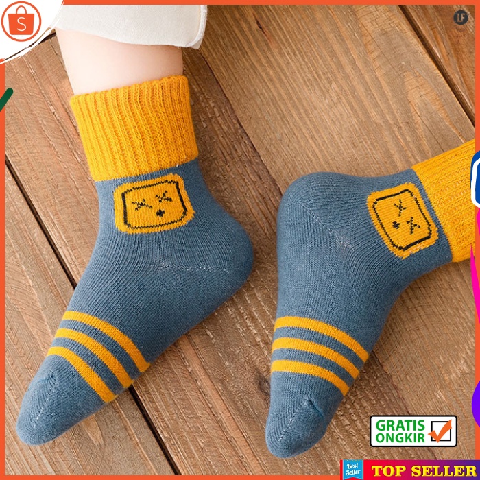 KAOS KAKI ANAK LAKI LAKI KOREA KEKINIAN MOTIF KARTUN GARIS SOCK KIDS SEKOLAH USIA 3-7 TAHUN KK9